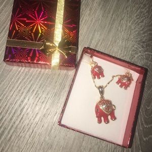 14k goldfill Earrings and Necklace Elephant Set